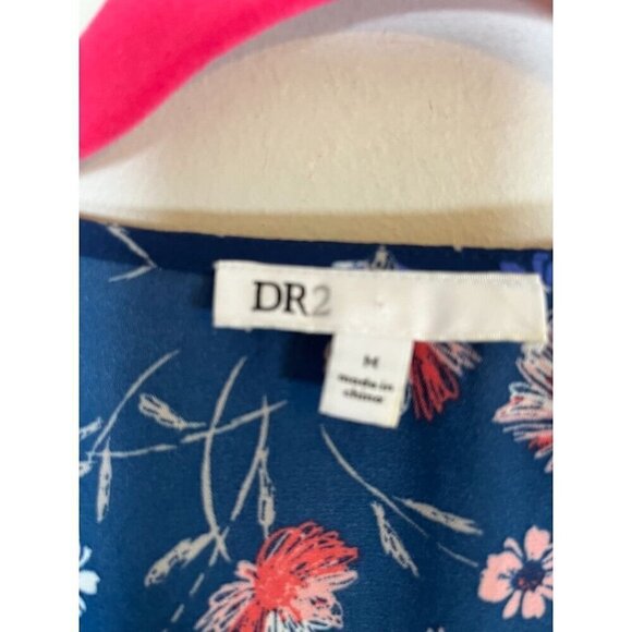 DR2 Top M Blue Floral Boho Western Patchwork Coastal Hippie Peasant Neutral - Picture 2 of 13